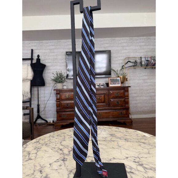CHAPS RALPH LAUREN REPP Tie Black With Blue Stripe 100%‎ Silk Mens Size 50 in - Picture 1 of 3
